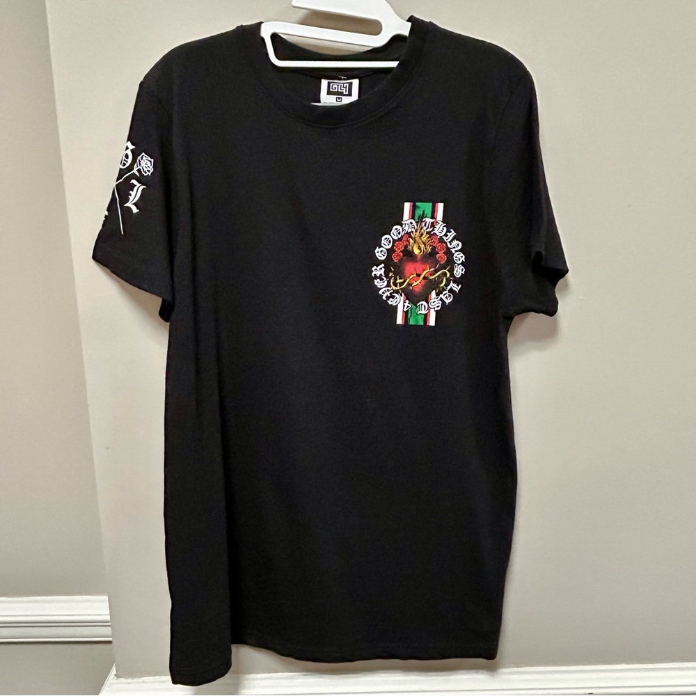 GTL4 Sz M Good Things Last Forever T Shirt Black & Red Skull & Roses 🌹